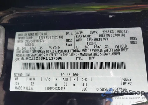 2019 Lincoln Mkc Select from USA, damaged, VIN 5LMCJ2D96KUL37596